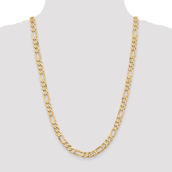 Men's 7.5mm, 14k Yellow Gold, Flat Figaro Chain Necklace, 26 Inch - Picture 2 of 8